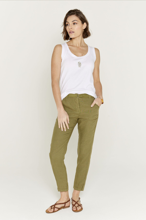 Pantalon uni lin femme - vêtement casual Diplodocus