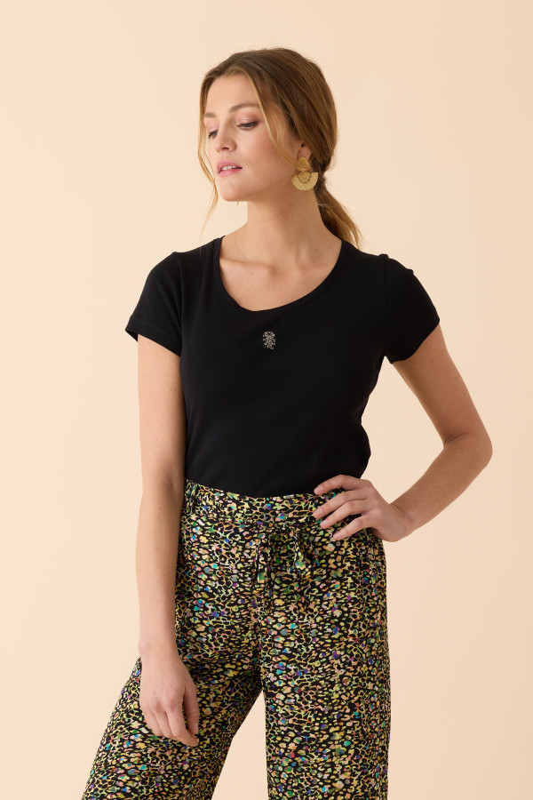 T-shirt uni cote 1x1 coton Multico casual - vêtement femme Diplodocus